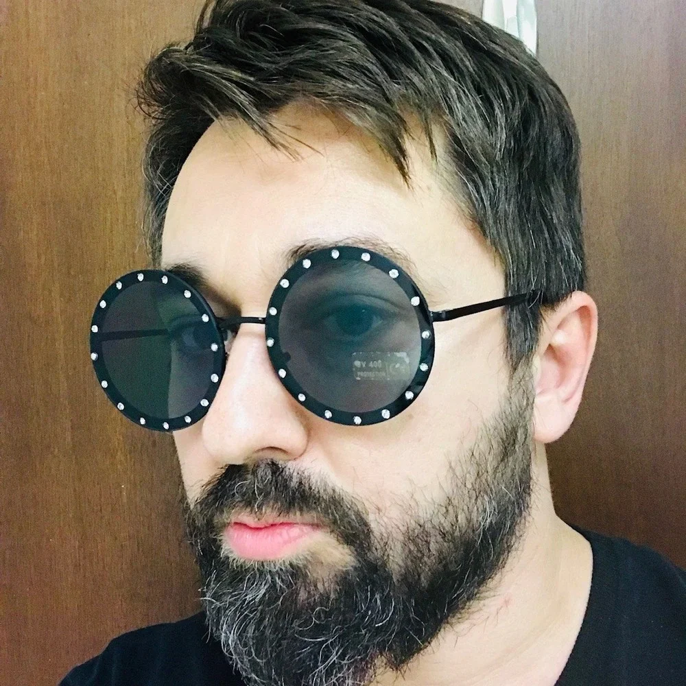 Rhinestone Sunglasses Round Circle Frame‎ UV400 Protection Fashion Shades Lentes